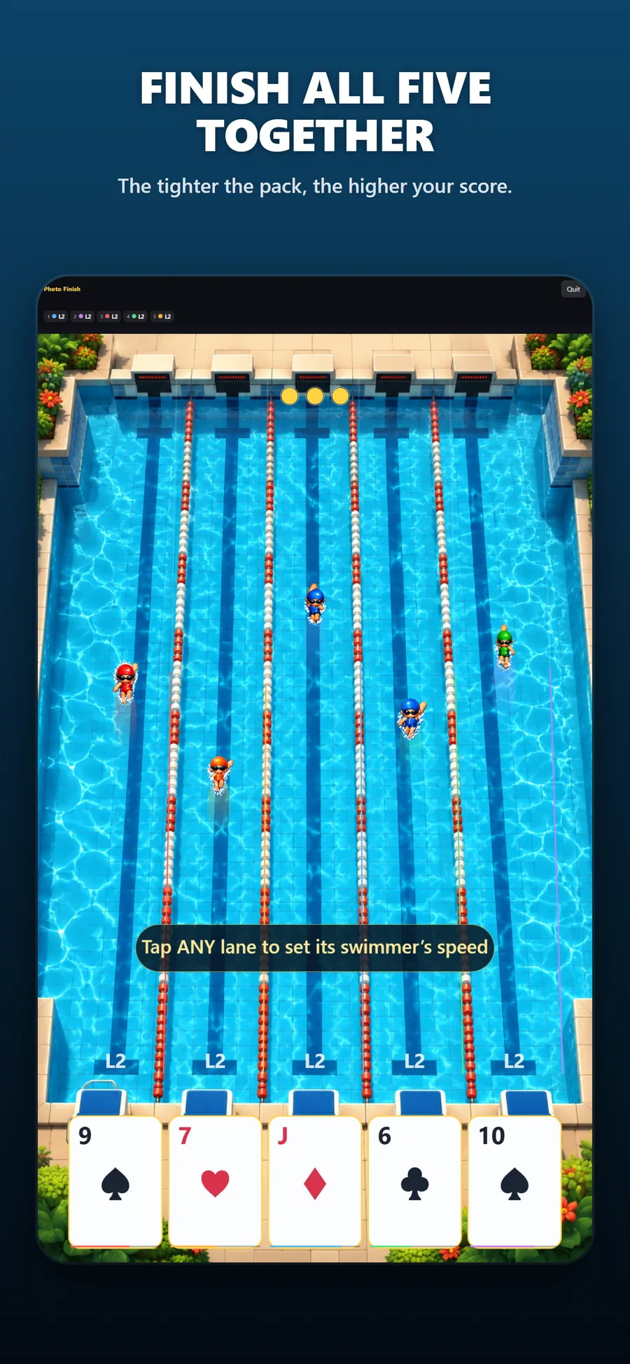 Photo Finish — make all five swimmers finish together