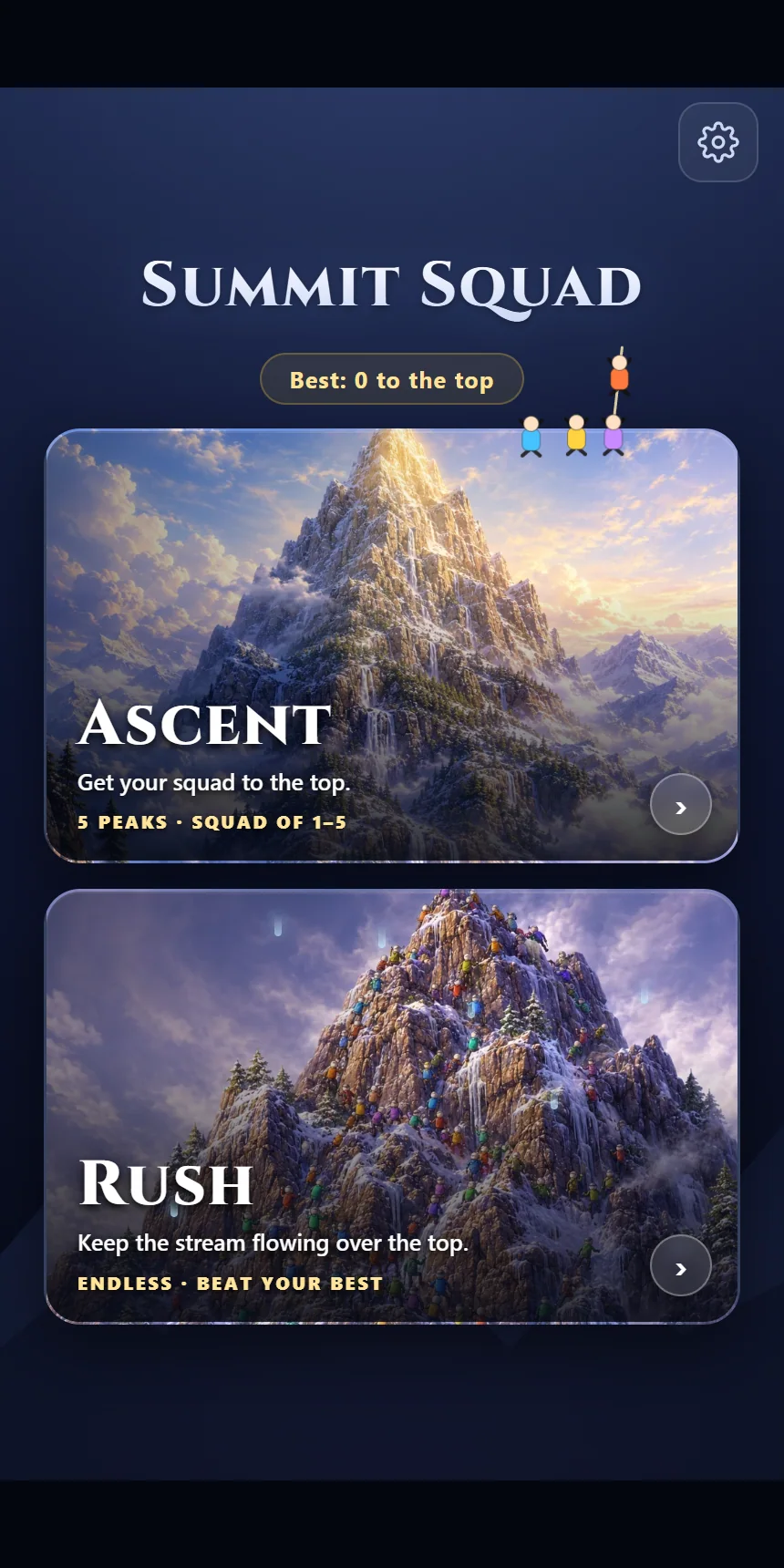 Summit Squad — pick Ascent or endless Rush