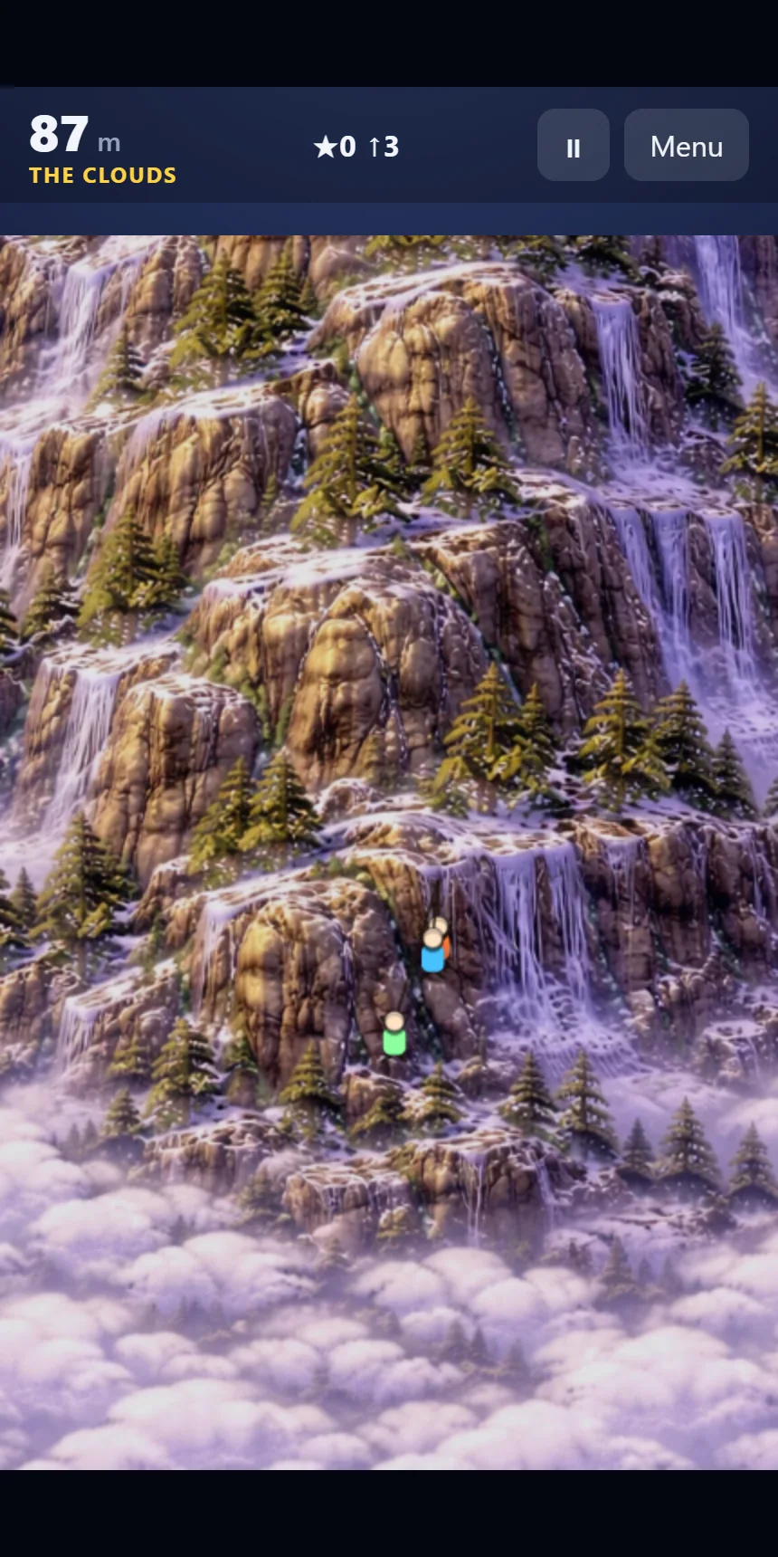 Guide the squad up the cliff above the clouds